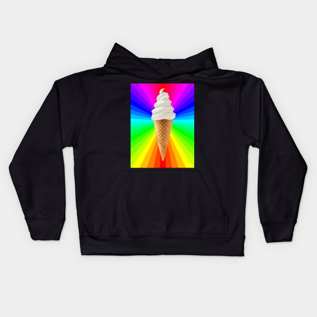 Rainbow Fluorescent Vanilla Ice Cream Cone Kids Hoodie by Art by Deborah Camp